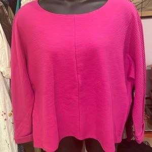 Time & Tru Raspberry Ribbed Cotton Dolman Cuffed Sleeves Knit Top XL